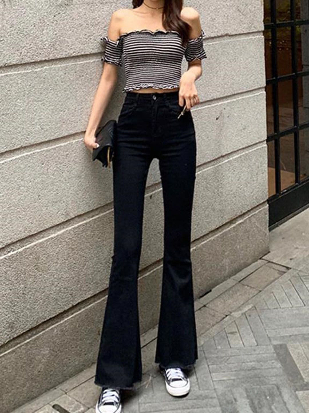 StyleCast Women Solid Black High-Rise Bootcut Jeans