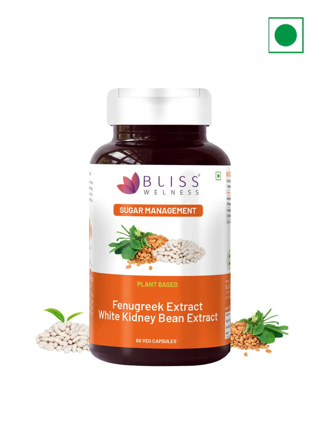Bliss Welness Fenugreek With White Kidney Bean Sugar Digestion & Skin Support -60 Capsules