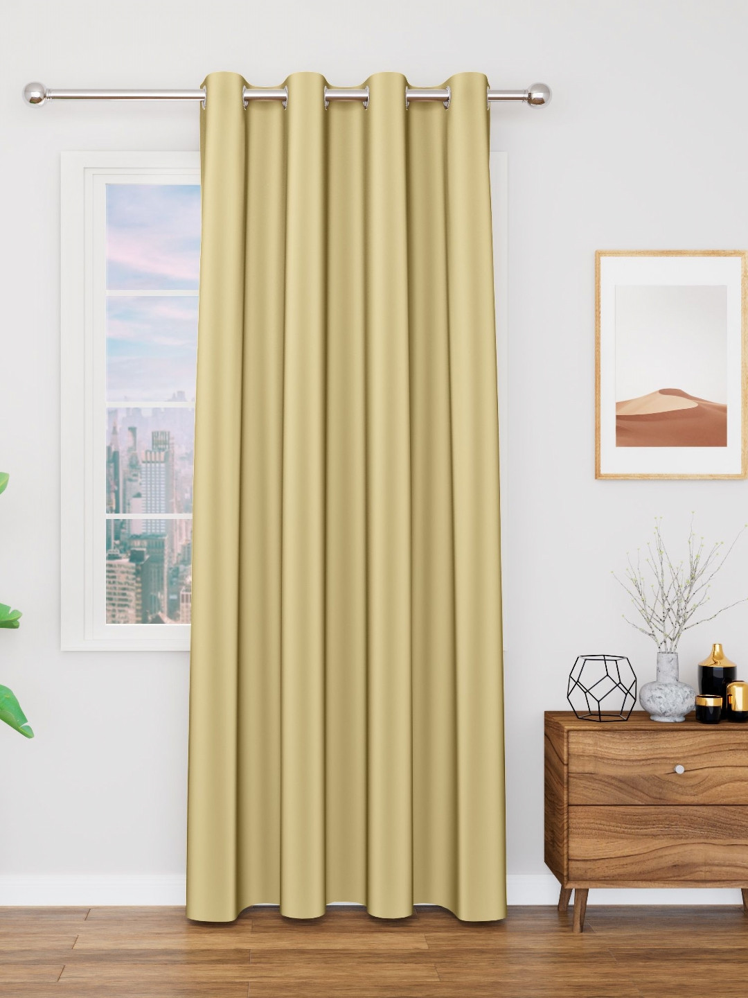 TOP DRAPES Tan Black Out Long Door Curtain
