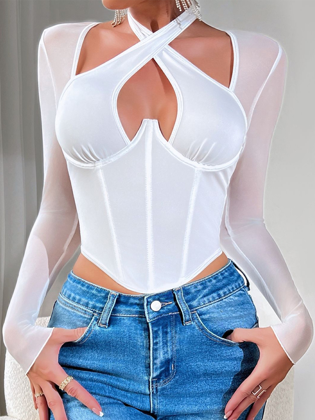 StyleCast V-Neck Solid Corset Top