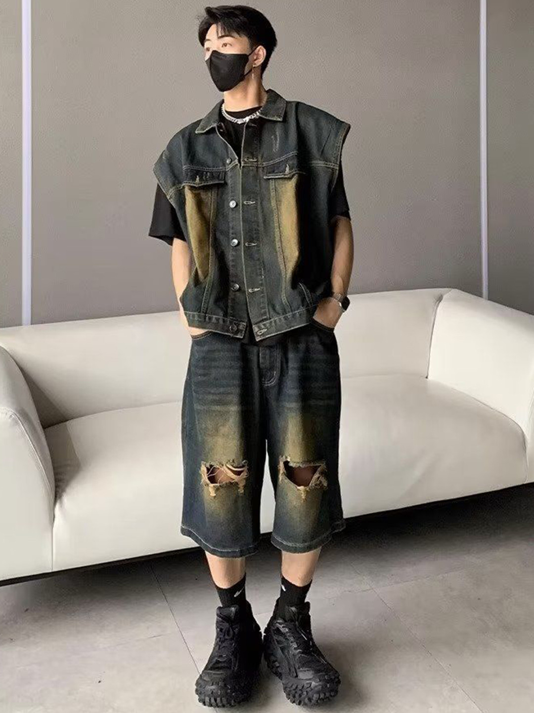 StyleCast Sleeveless Denim Waistcoat with Shorts