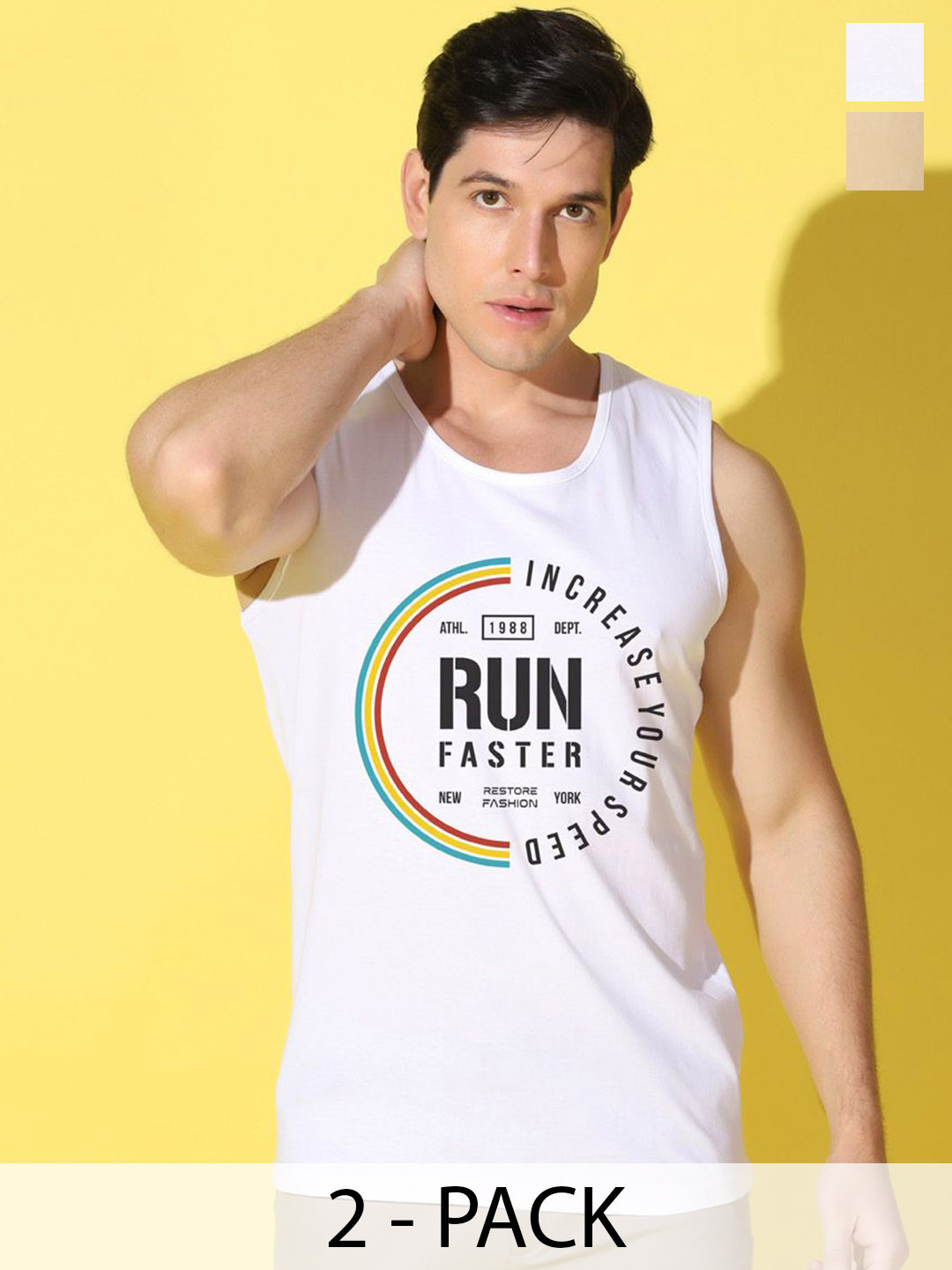 WWOOSTRO Pack Of 2 Printed Combed Cotton Gym Vests VWS26(RUN WHITE)(RUN RUST)