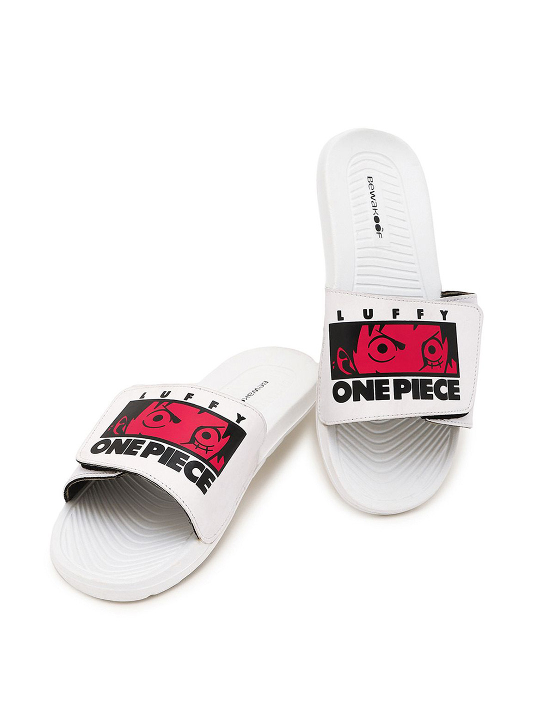 Bewakoof Men Official One Piece Merchandise  Men's White Luffy Printed Velcro Sliders
