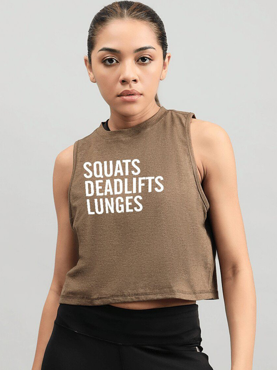 Wod Armour Women Solid Printed Tank Crop Top