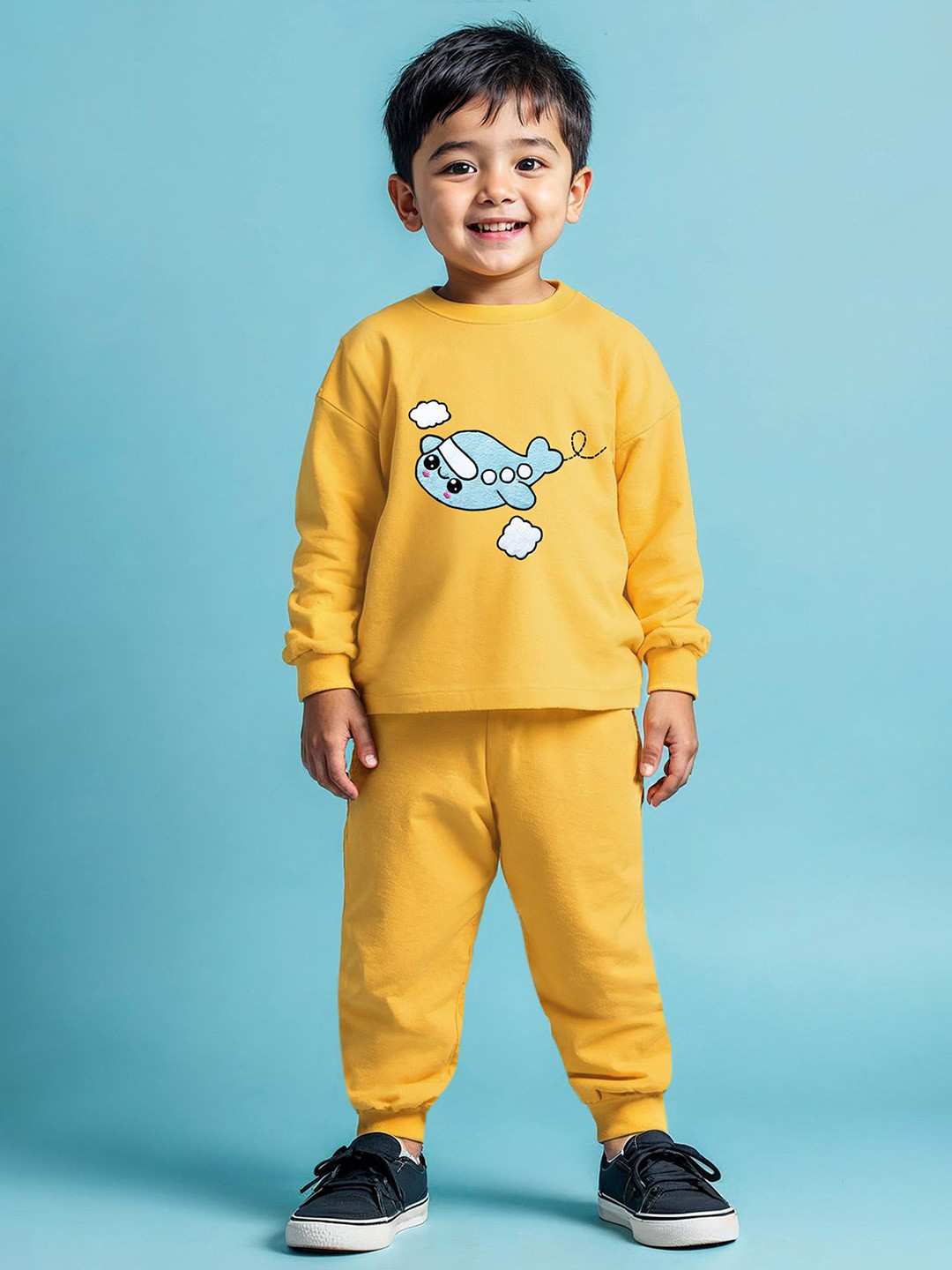YK X Trampoline Kids Embroidered Round Neck Cotton T-Shirt With Jogger