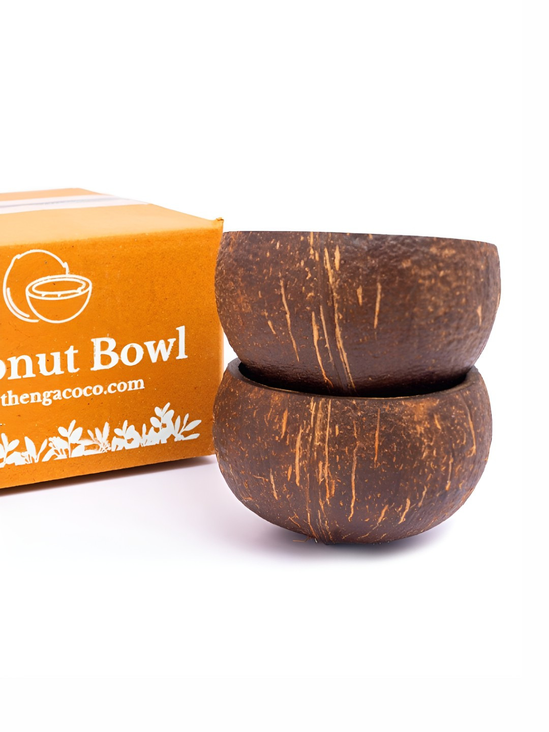 Thenga Brown Wood 2 Pieces Round Serving Bowl