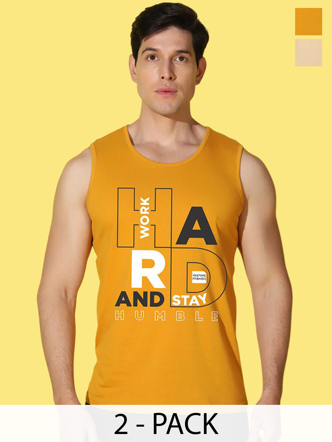 WOOSTRO Pack Of 2 Printed Gym Vests VWS26(HARD RUST)(HARD MUSTARD)
