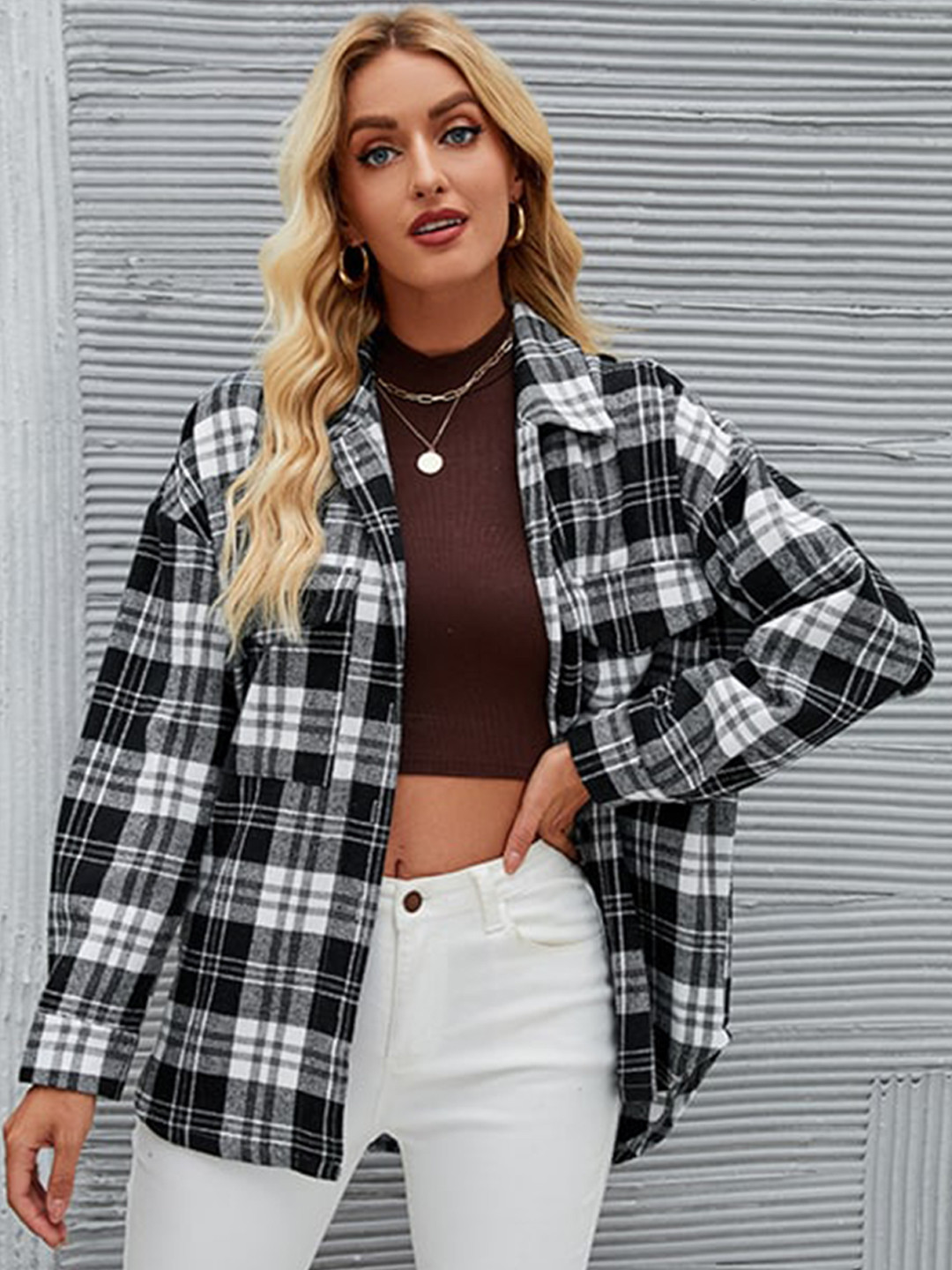 StyleCast Black & White Checked Tailored Jacket