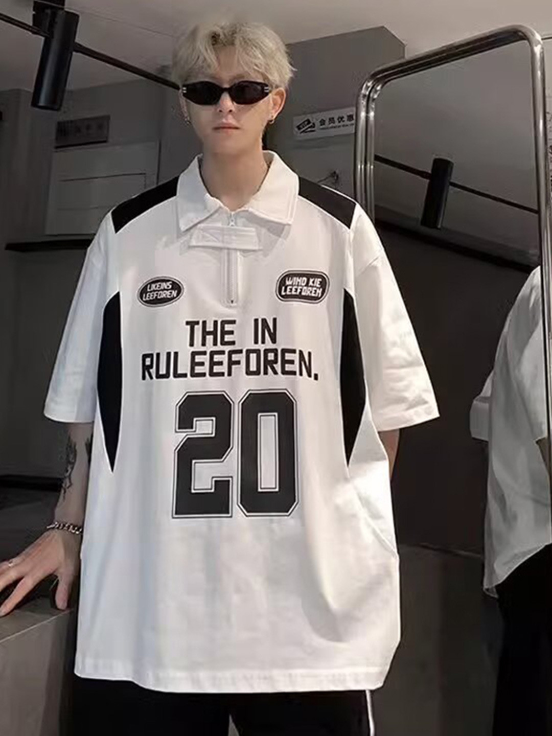 StyleCast x Revolte Men Typography Printed Polo Collar Oversized T-shirt