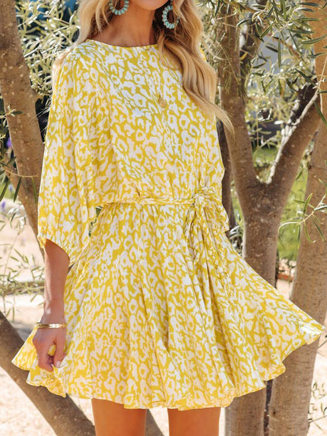 StyleCast Yellow Abstract Printed A-Line Dress