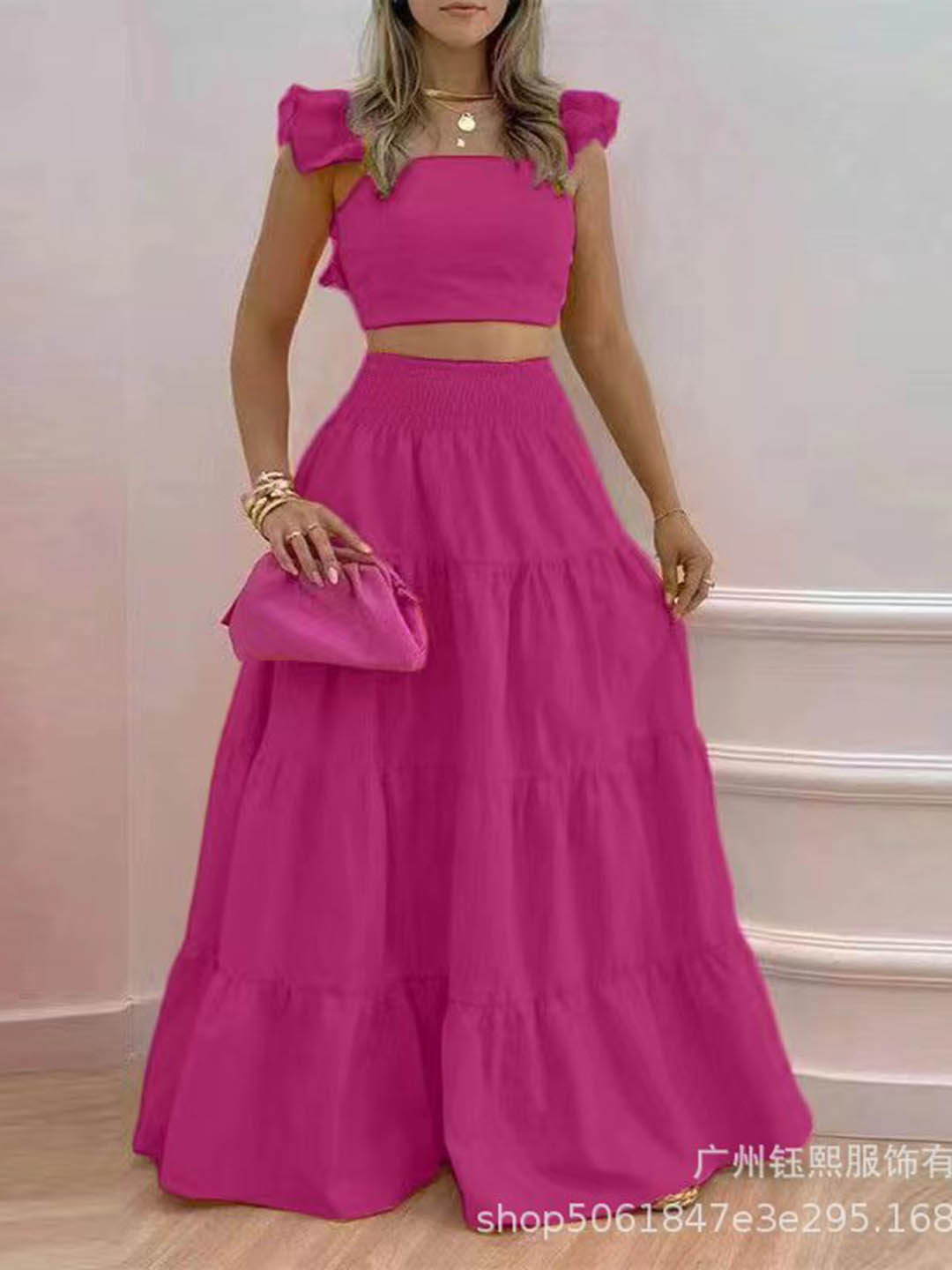 StyleCast Pink Crop Top With Skirt Co-Ords