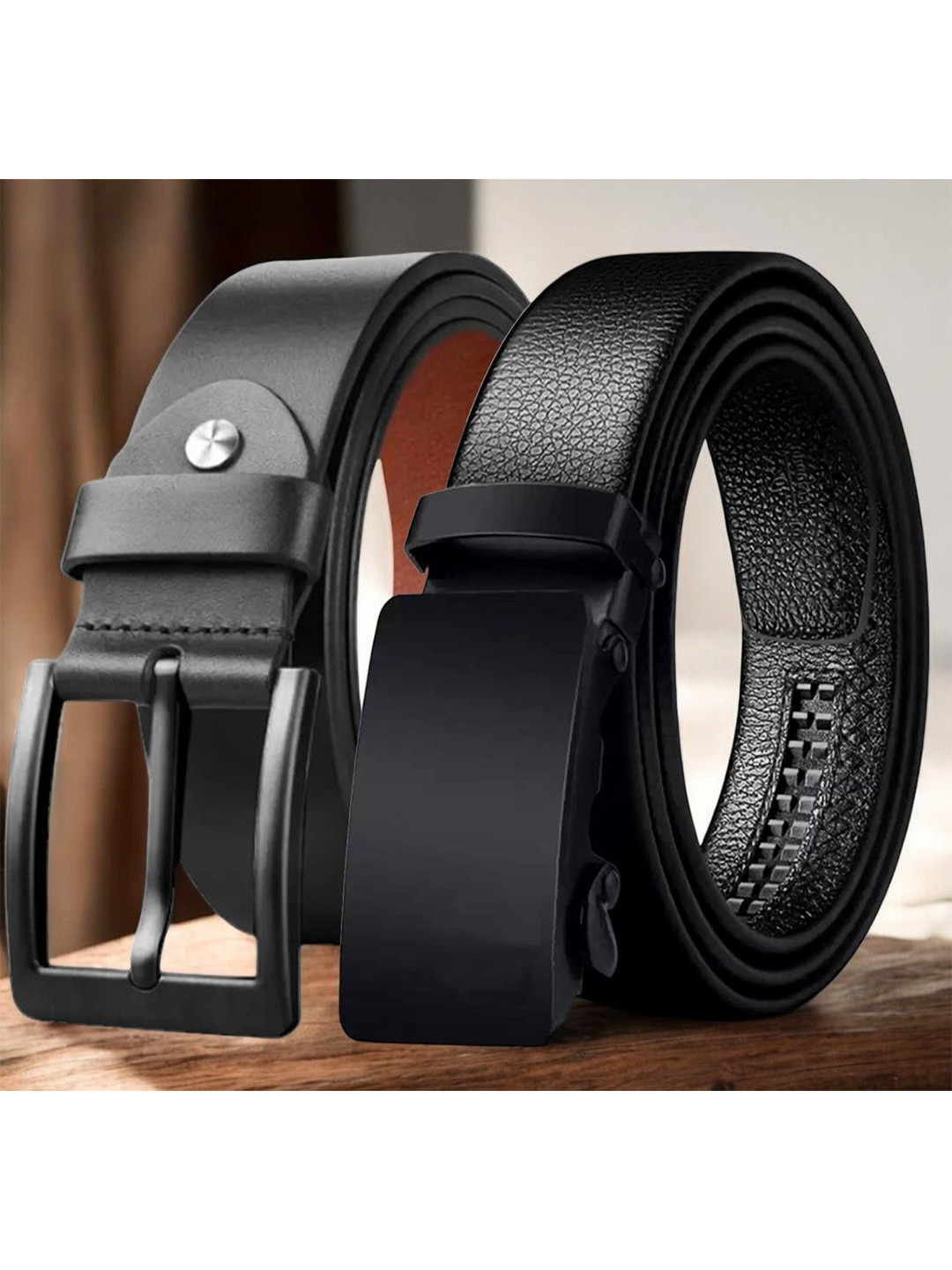 The Roadster Lifestyle Co Set Of 2 Geninue Leather Textured Formal Belts