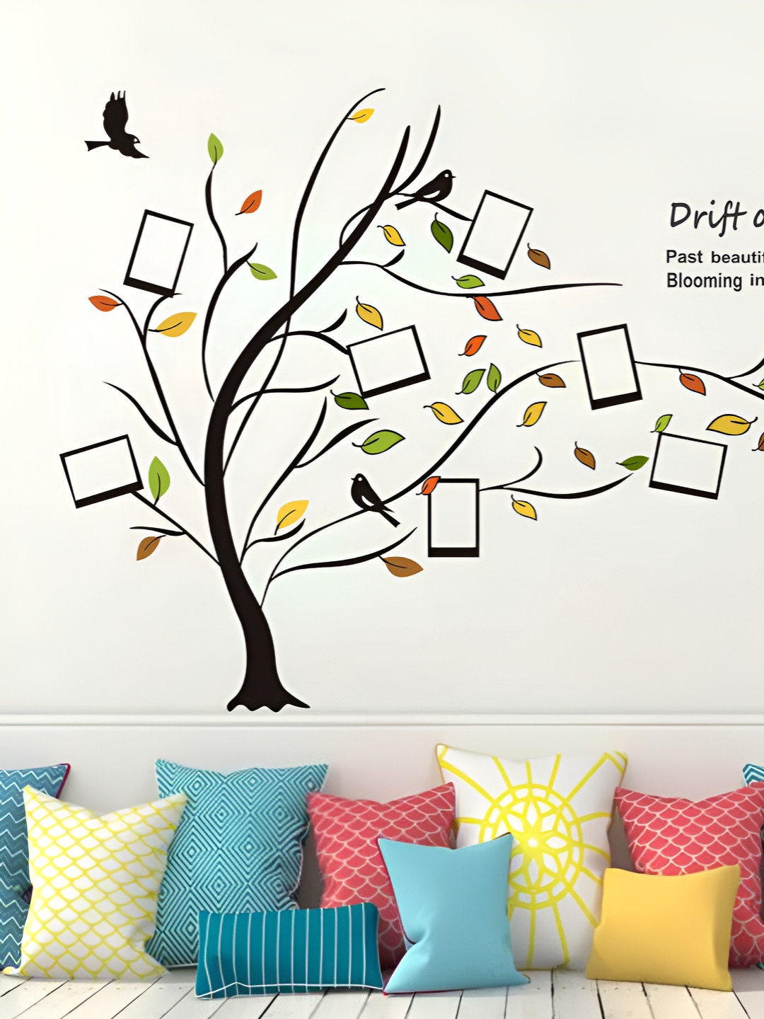LANSTICK Black & Green Tree With Frame  Printed Self-Adhesive WallStickers