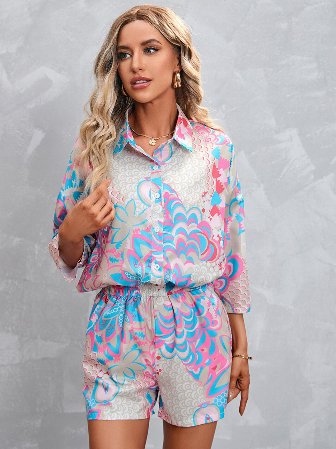 StyleCast Grey Printed Shirt With Shorts