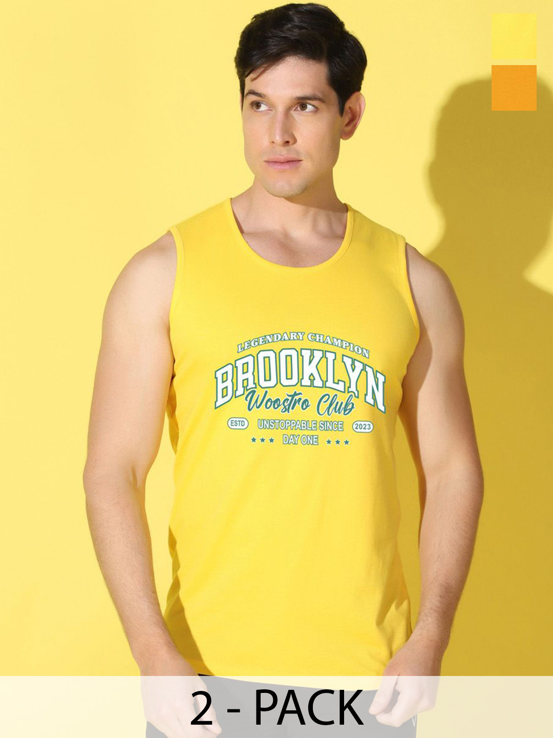 WOOSTRO 2-Pcs Odour-Free Combed Cotton Innerwear Vests VWS26(BKLN YELLOW)(PLAIN MUSTARD)