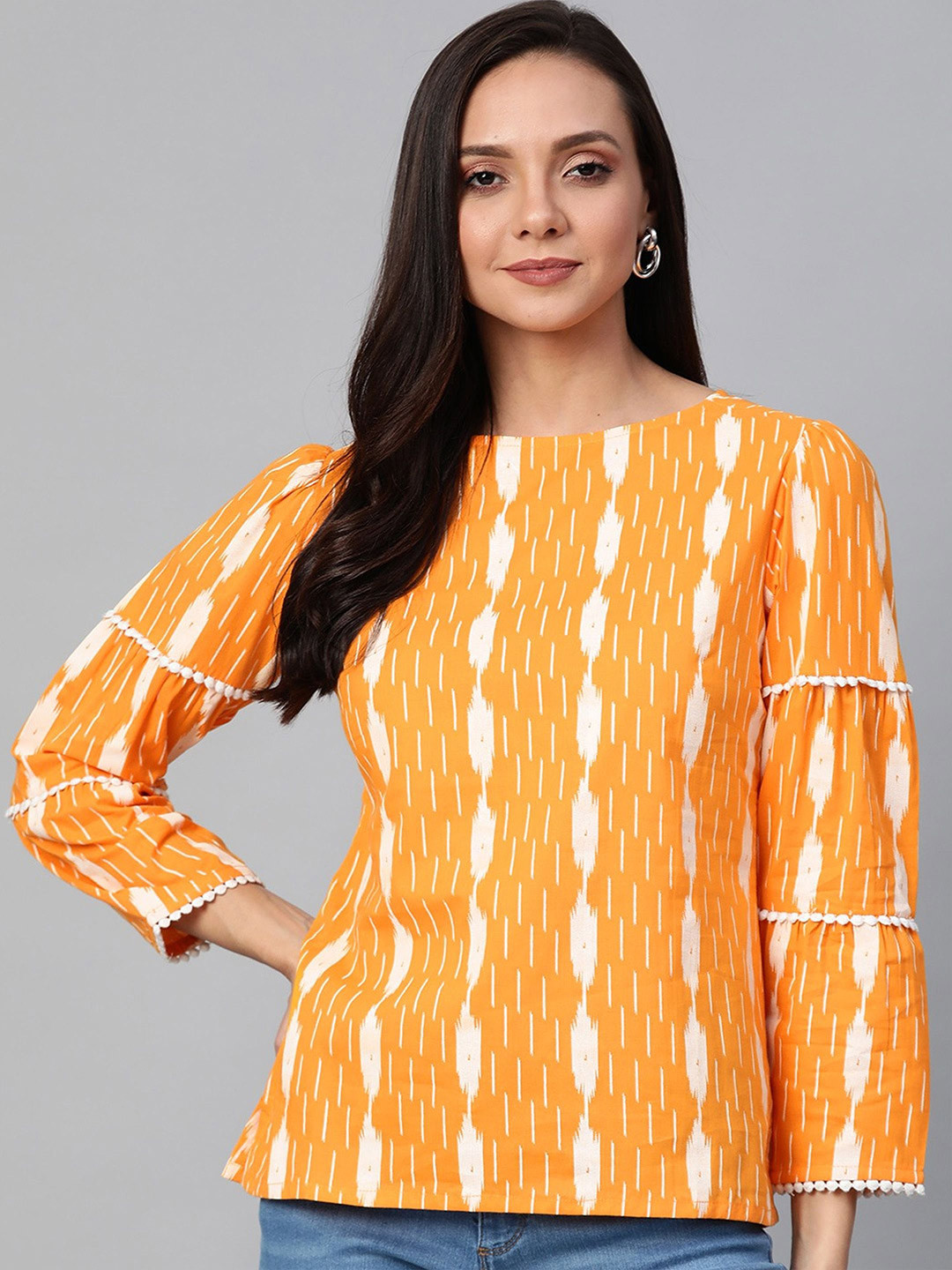 IKRASS Woman Ikat Print  Knitted and Woven  Top