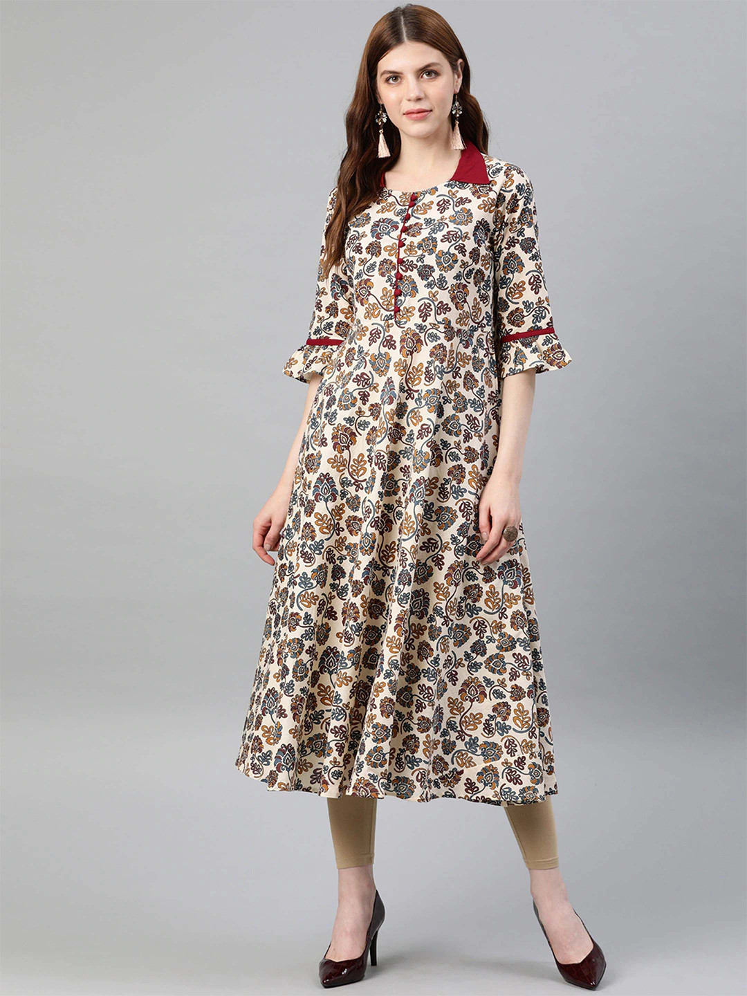 IKRASS Women Ethnic Motifs Printed Festive Cotton Anarkali Kurtas