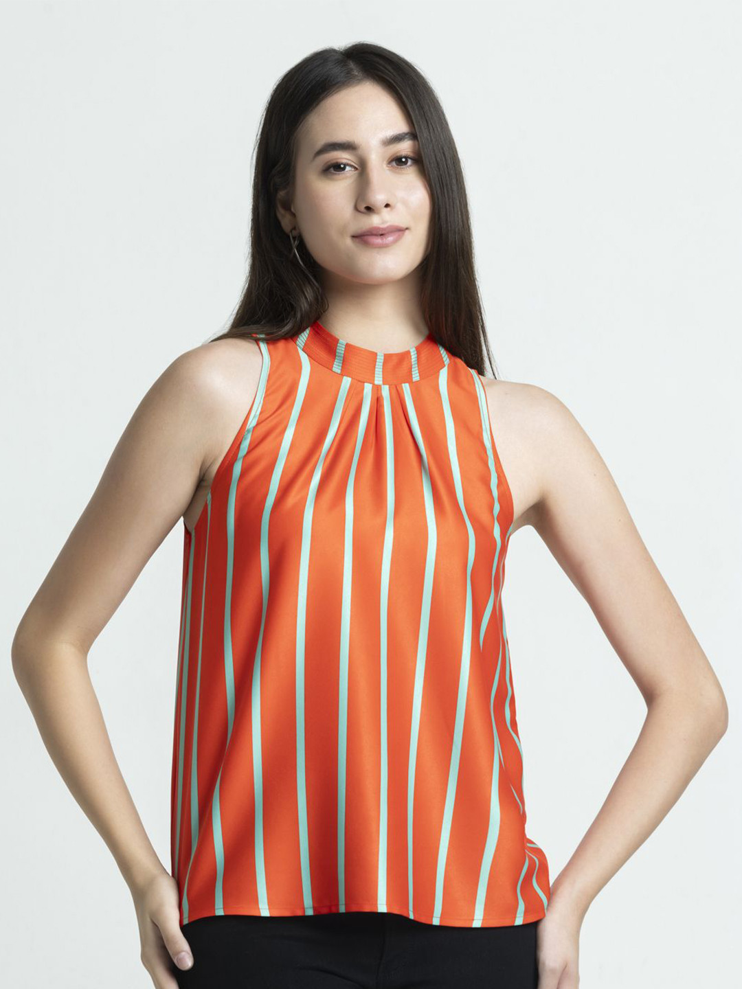 SHAYE Print Halter Neck Satin Top