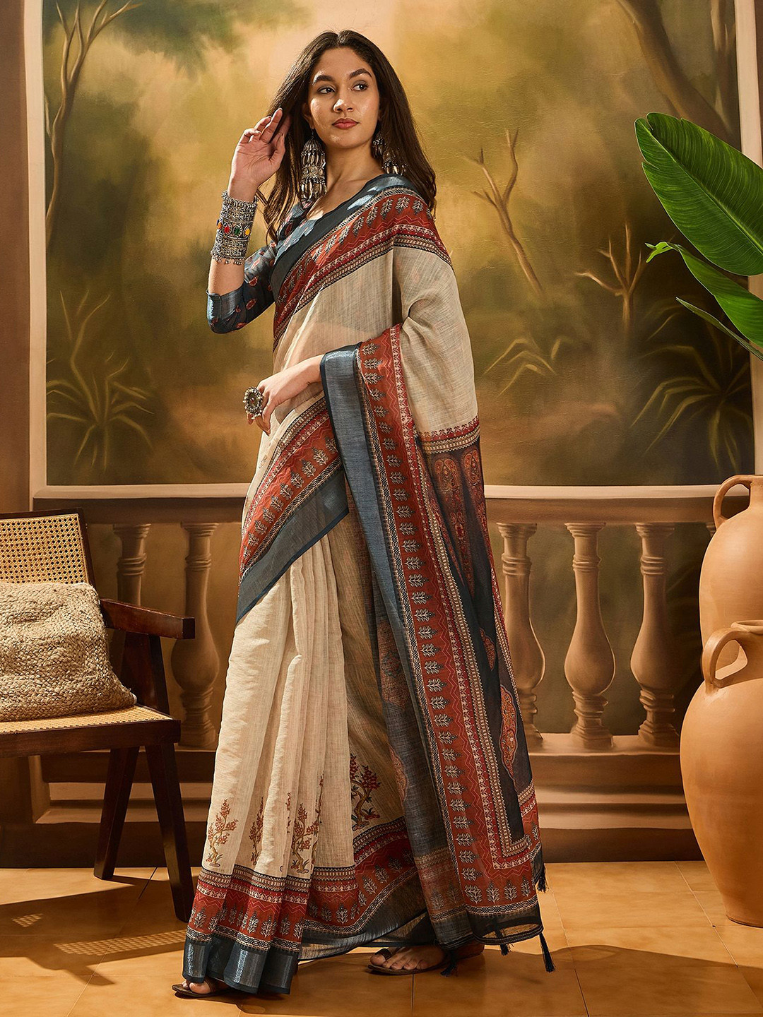SAINOOR Ethnic Motifs Zari Banarasi Saree