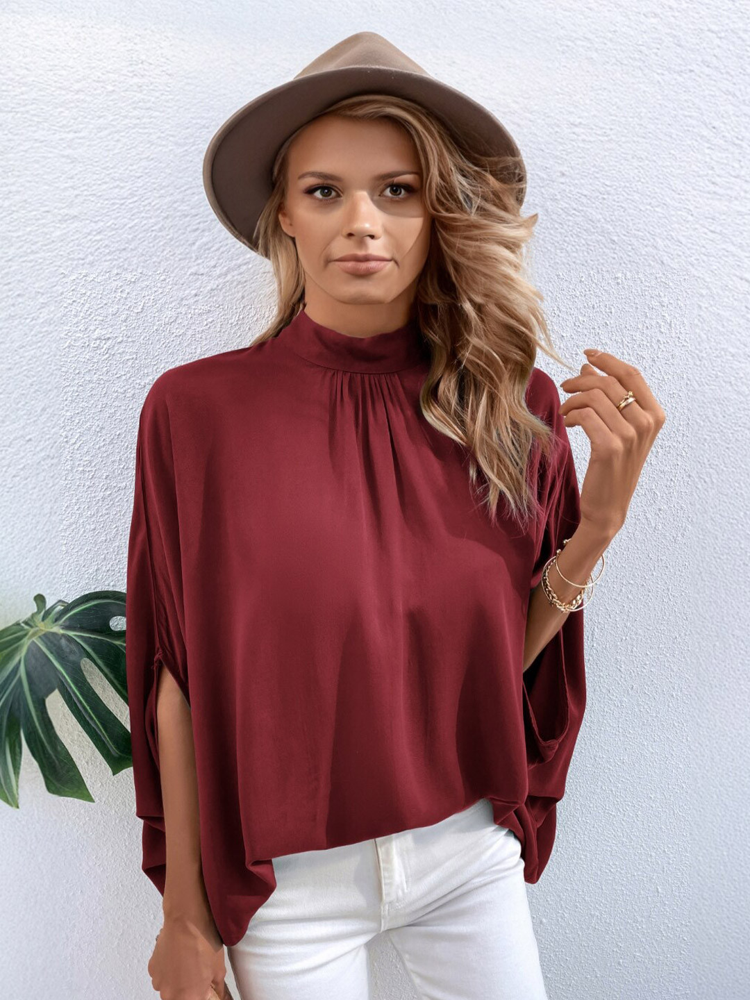 StyleCast High Neck Batwing Sleeve Top