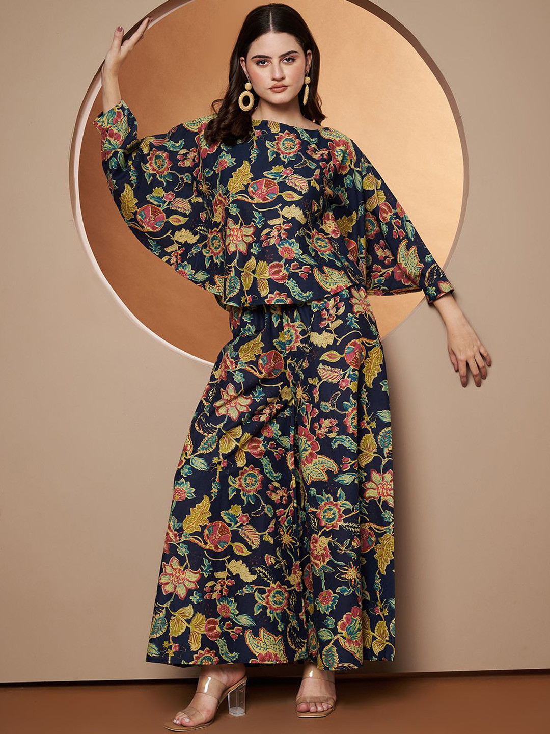 Poshak Hub Printed Pure Cotton Boat Neck Top With Trousers Co-Ords Set