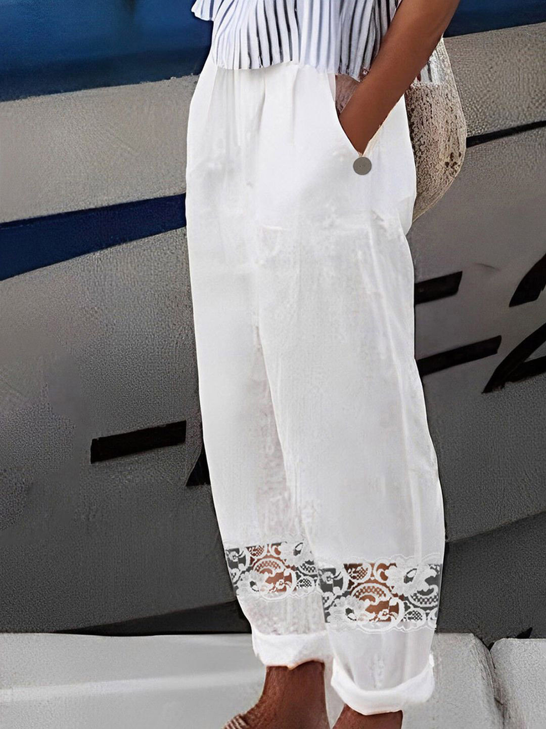 Routes by All About You Women Floral Embroidered Comfort Easy Wash Trousers