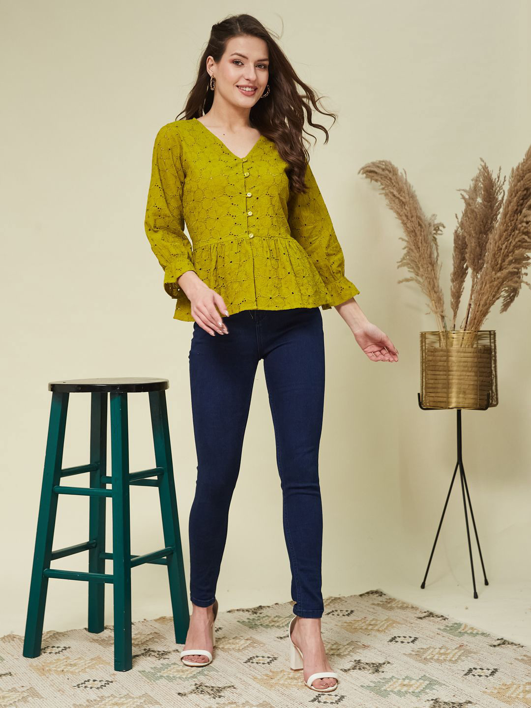 J Turritopsis Women Self Design Cotton Peplum Top