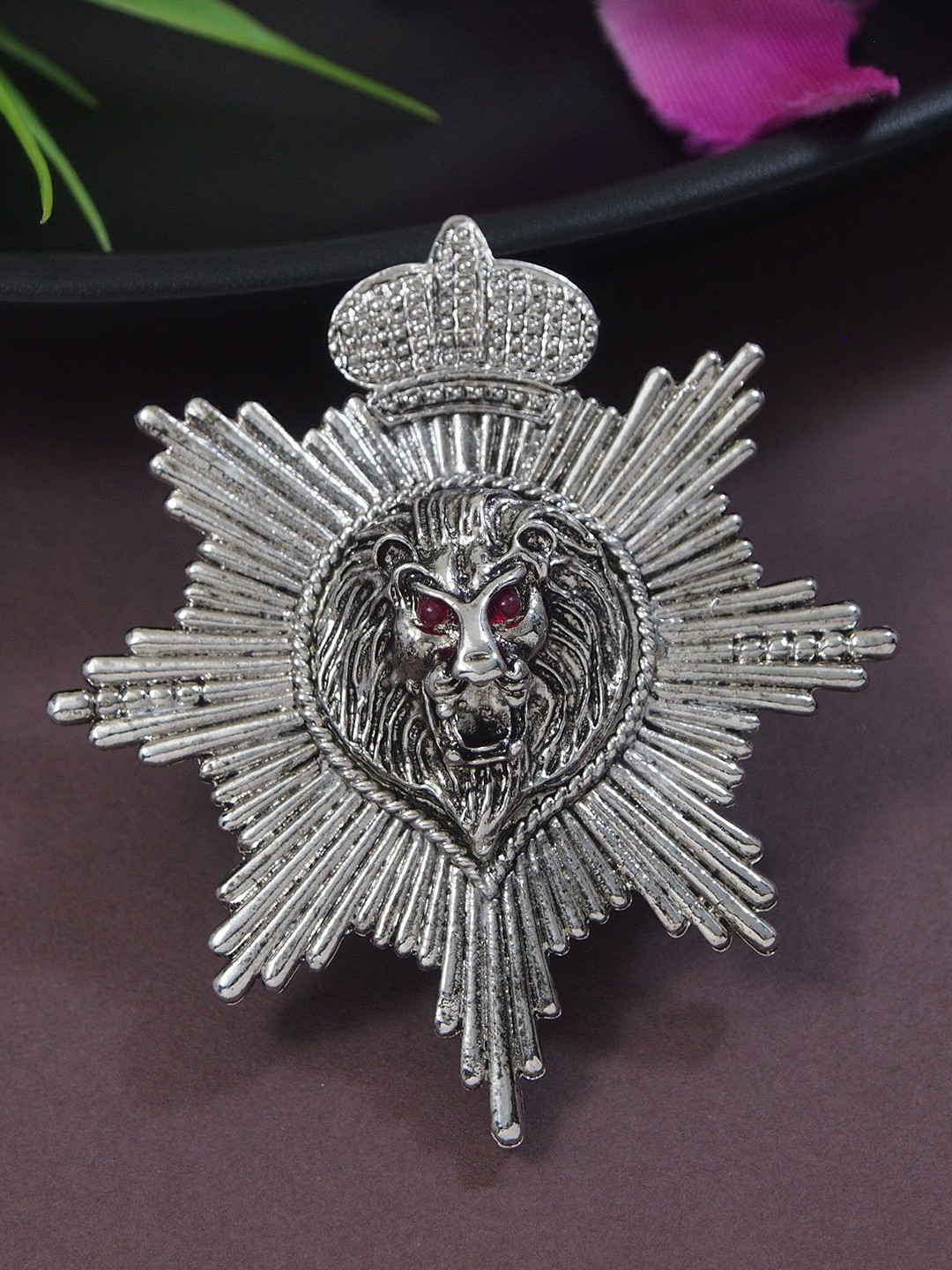 ADORN Men Metallic Toned Magestic Roar Lion Face  Brooch