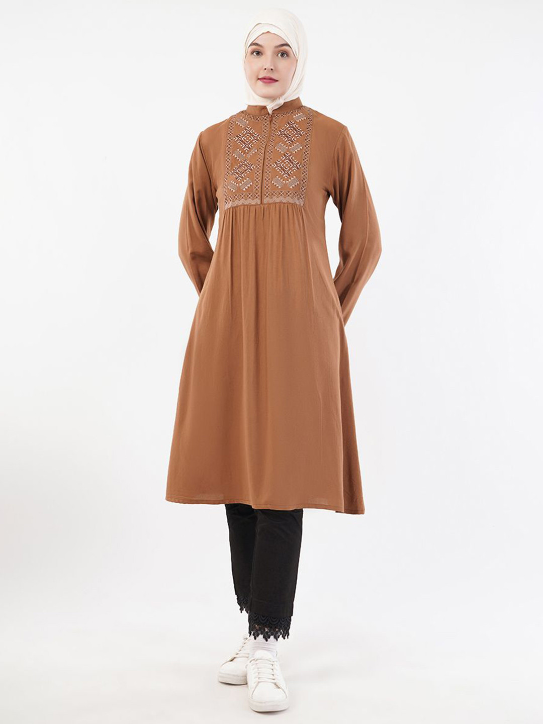 IDH London Adults-Women Embroidered Mandarin Collar Handloom long Top
