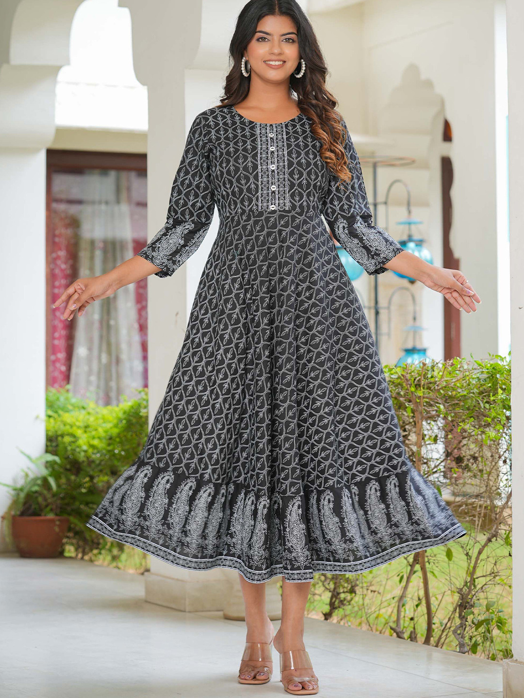 IKRASS Women Jamdani Printed Fit & Flare Ethnic Dress