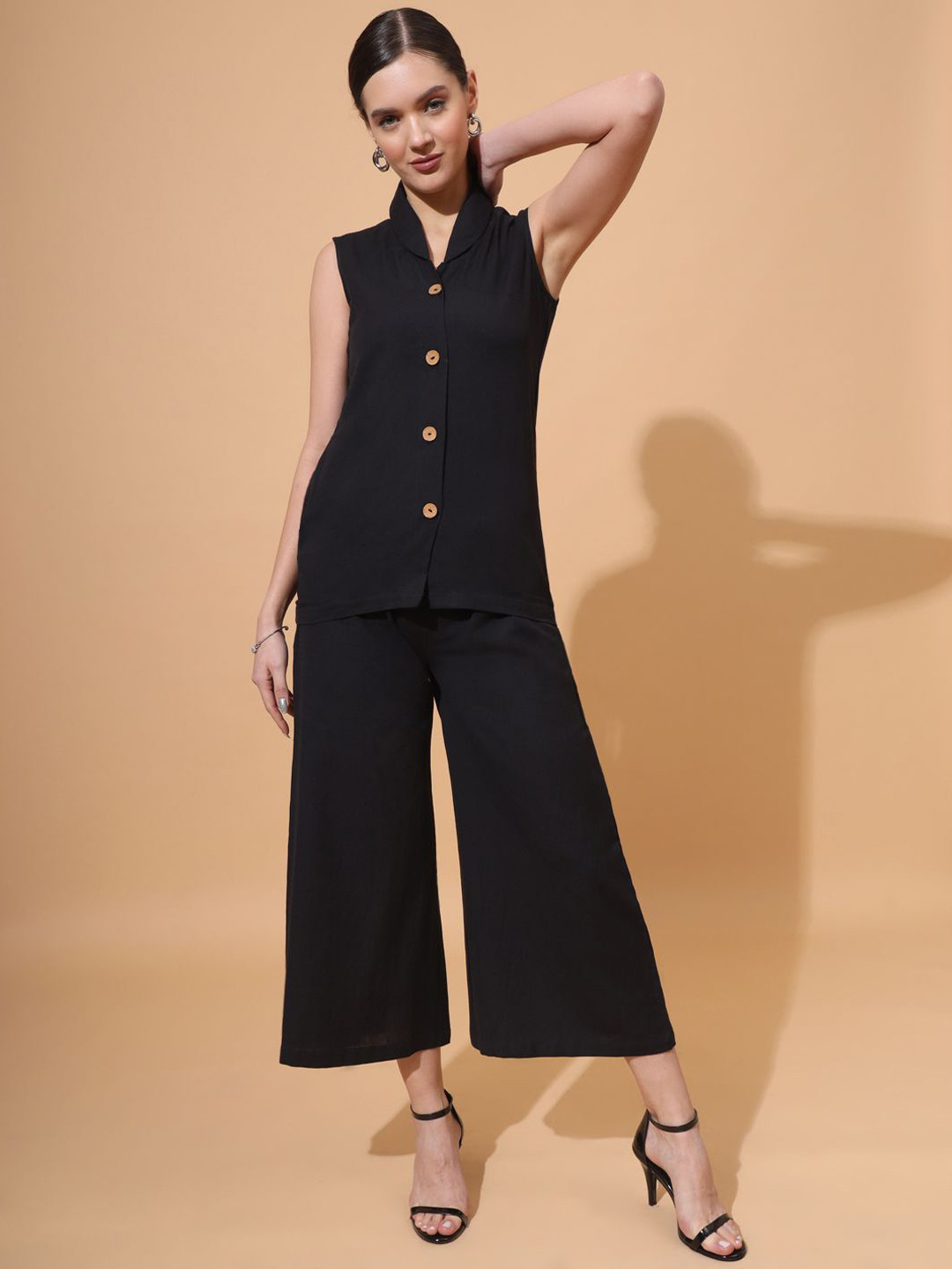 GULABI LEAF V Neck Pure Cotton Waistcoat With Palazzo Co-Ords