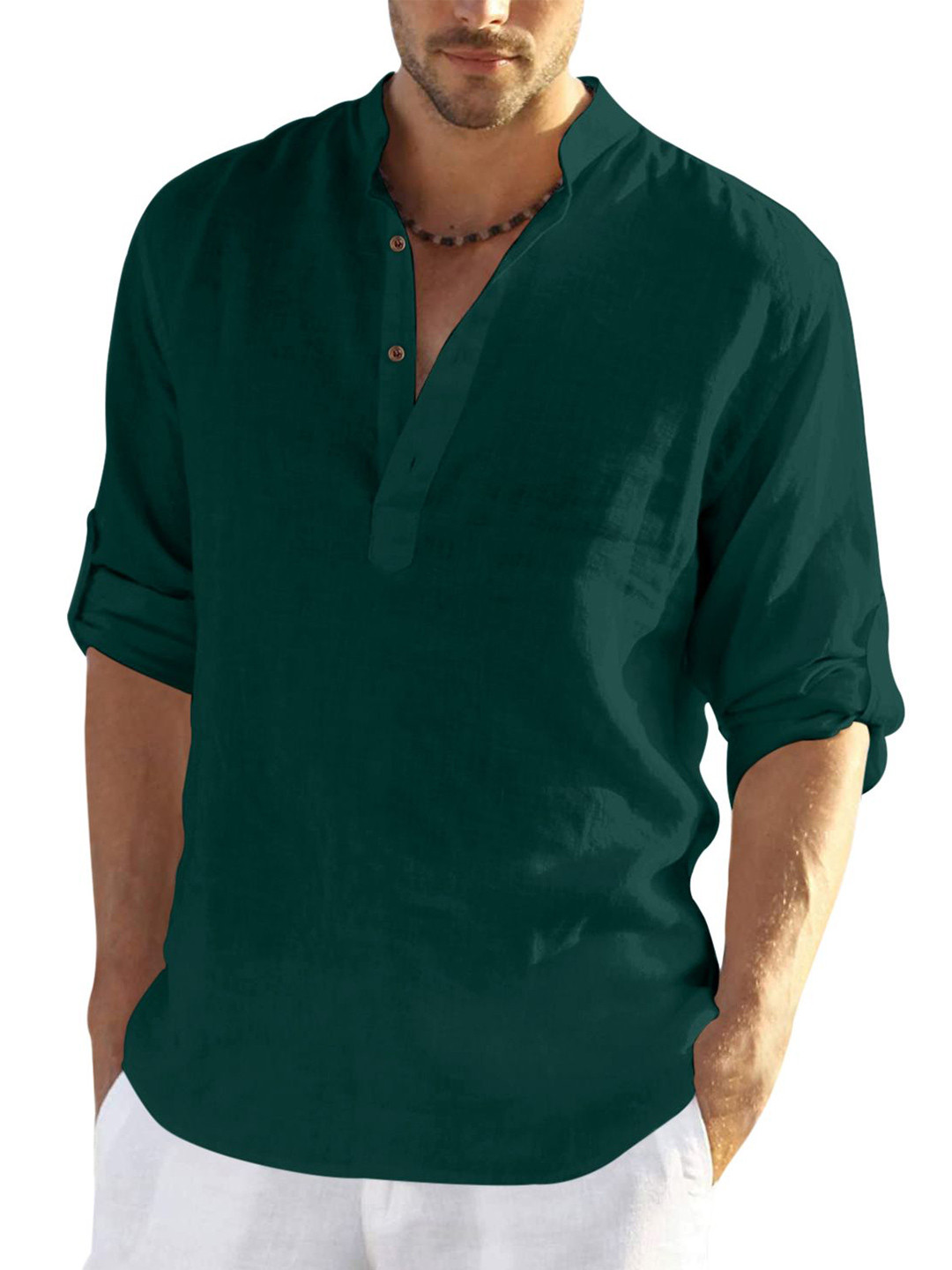 Zombom Cotton Mandarin Collar Straight Short Kurta