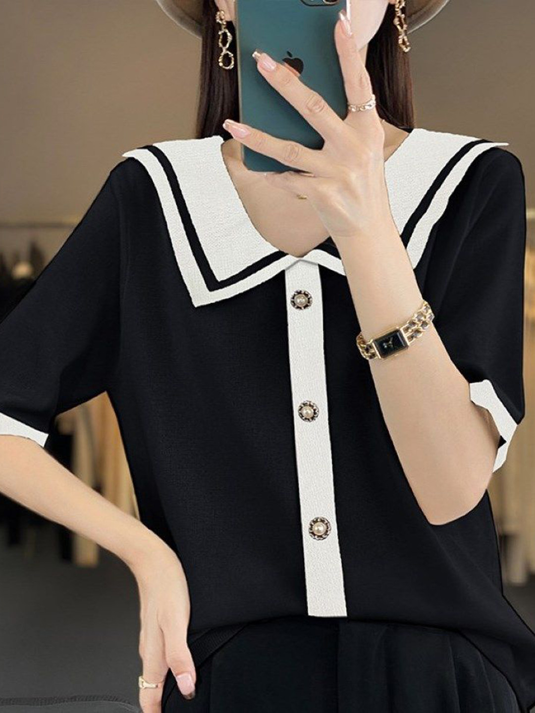 StyleCast Women Peter Pan Collar T-shirt