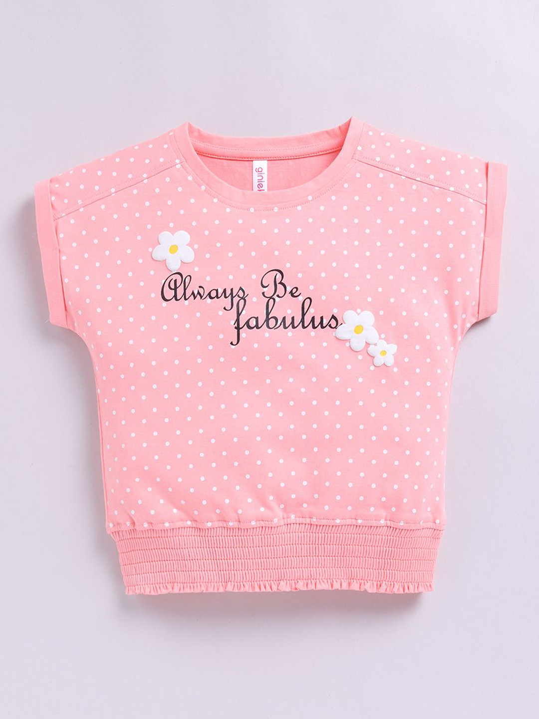 Ginie Polka Dot Print Extended Sleeves Cotton Boxy Top