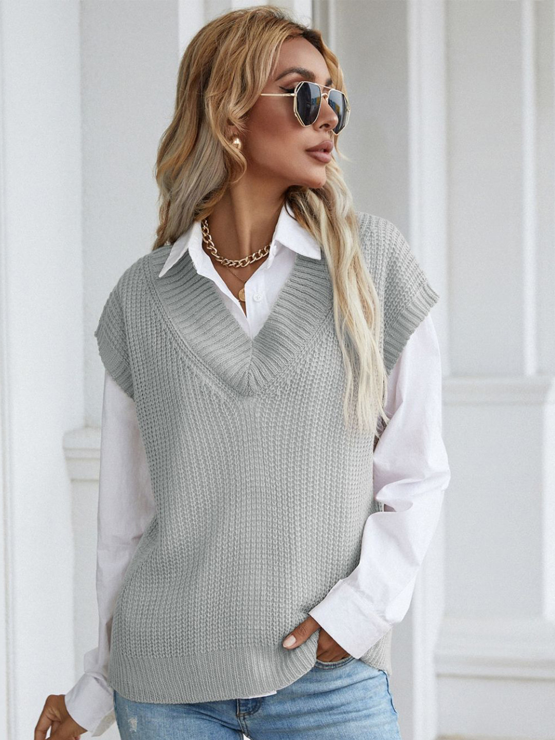 StyleCast Women V-Neck Ribbed Sweater Vest
