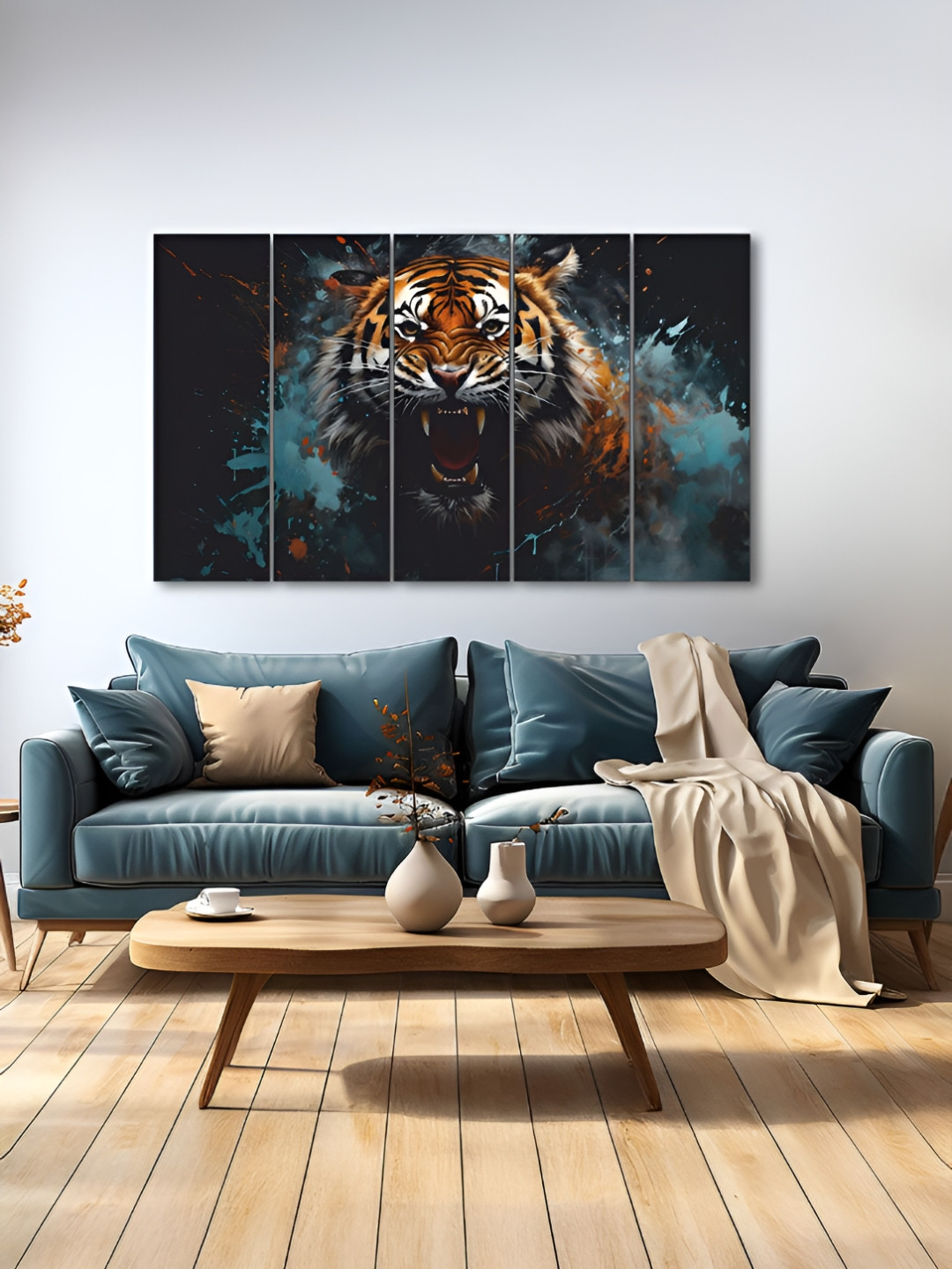 The Castle Decor Wood 5 Pcs Wall Living Room Rectangle Paintings Wall Art -11.8 x 36.22In