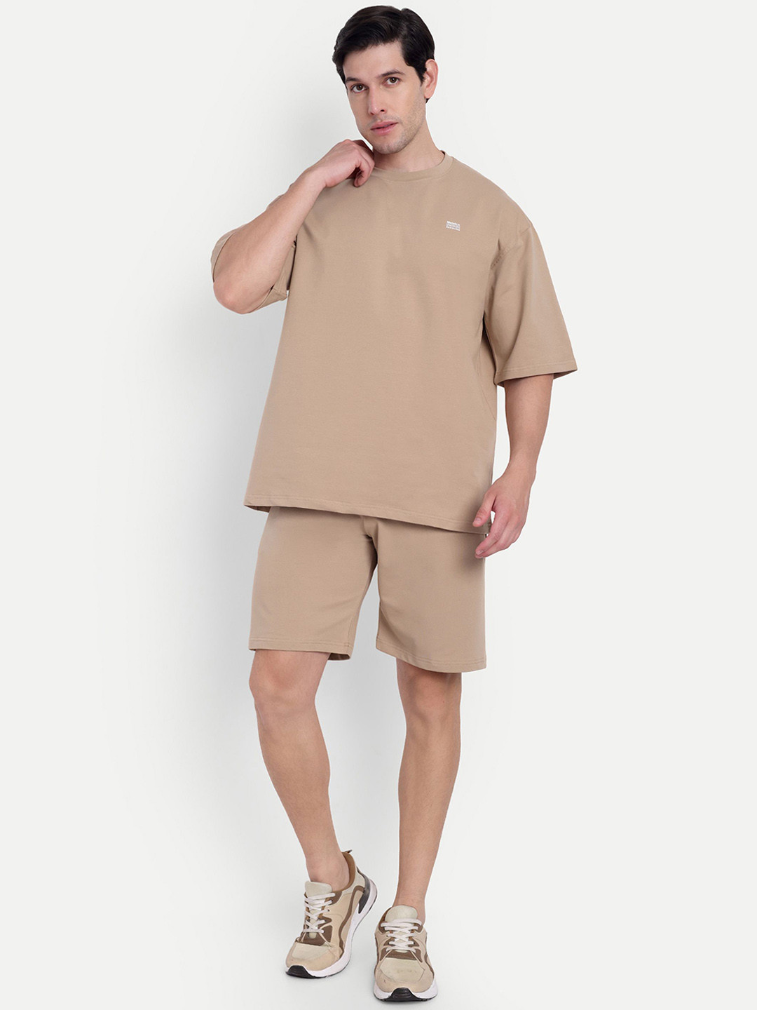 HAUTEMODA Men Oversized Textured T-shirt and shorts Co-ord Set
