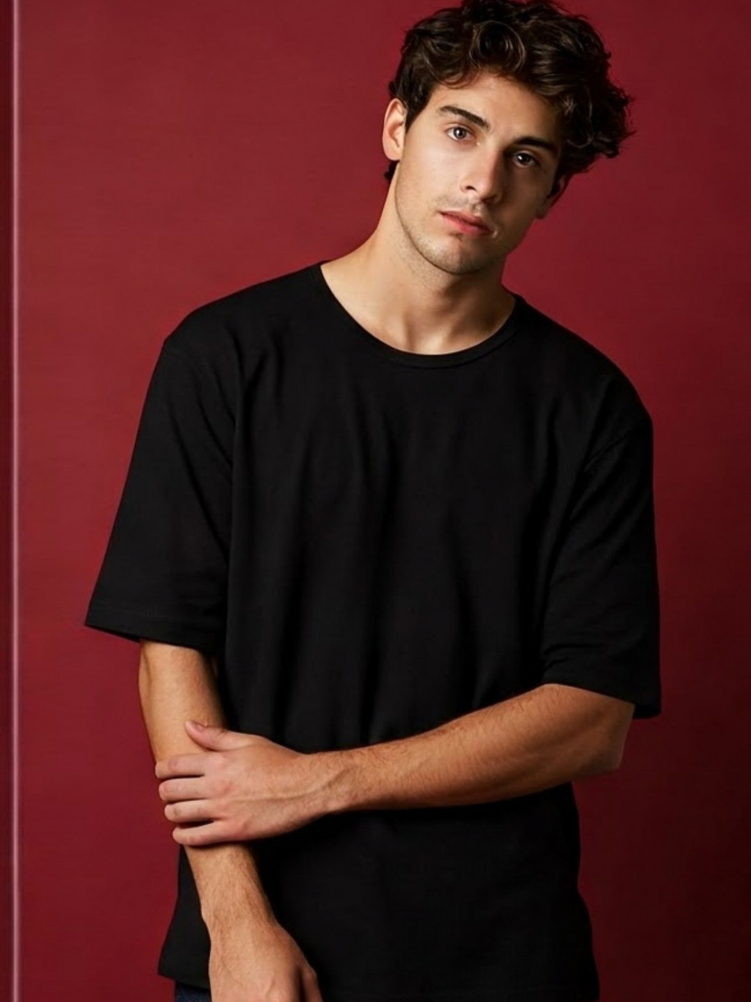 SMAN Men Oversized Drop-Shoulder Solid T-shirt
