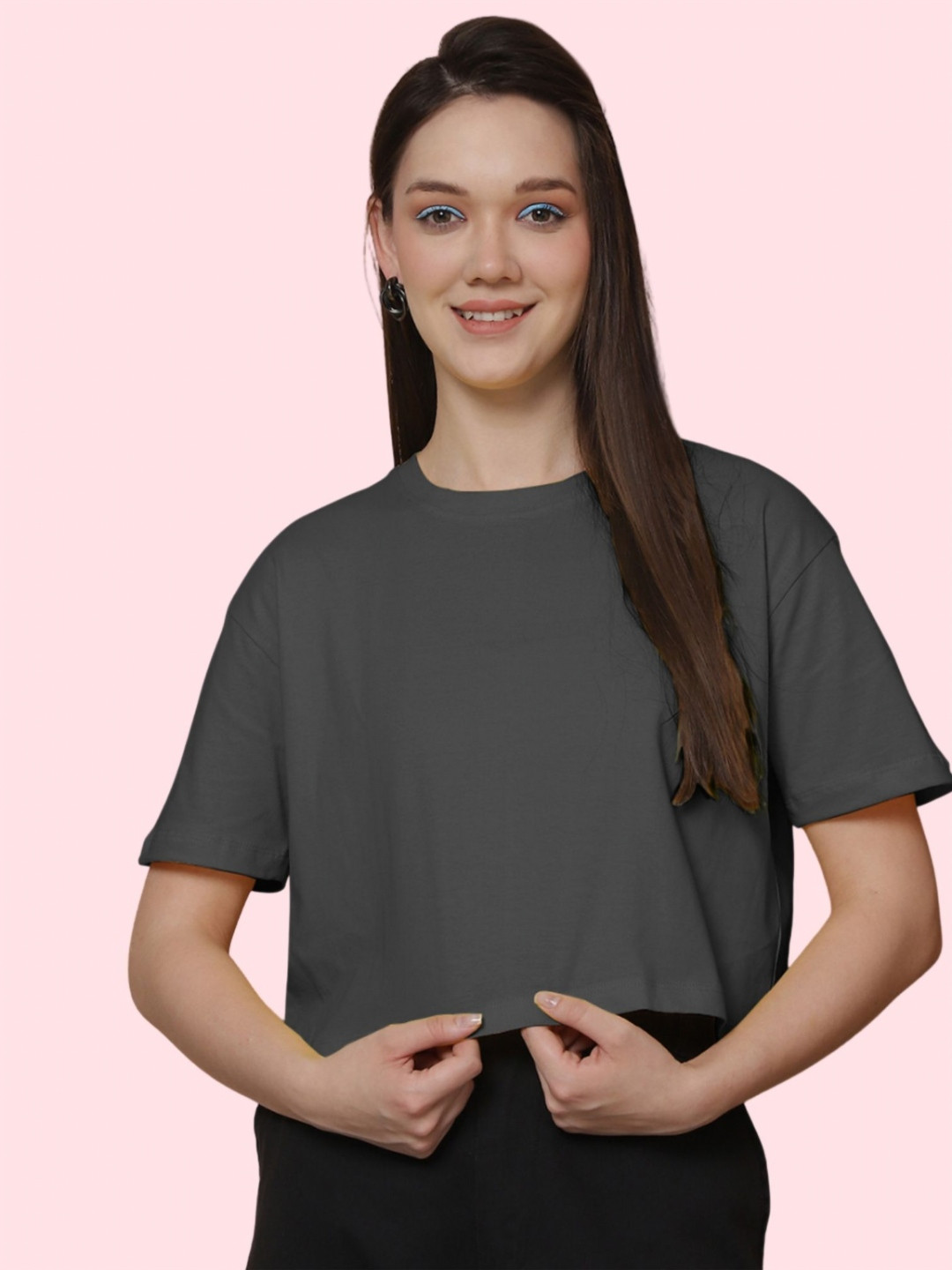 FBAR Women Solid Round Neck Cotton Oversized T-shirt