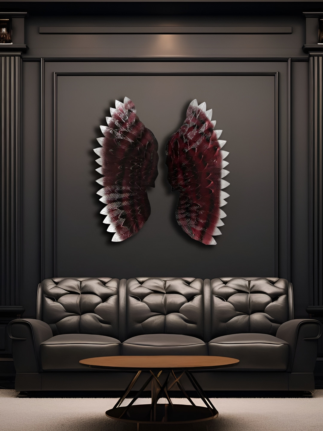 THREADVIBE LIVING Angel Wings In Red Metal Glossy Hanging Hall 2Pcs Wall Plates