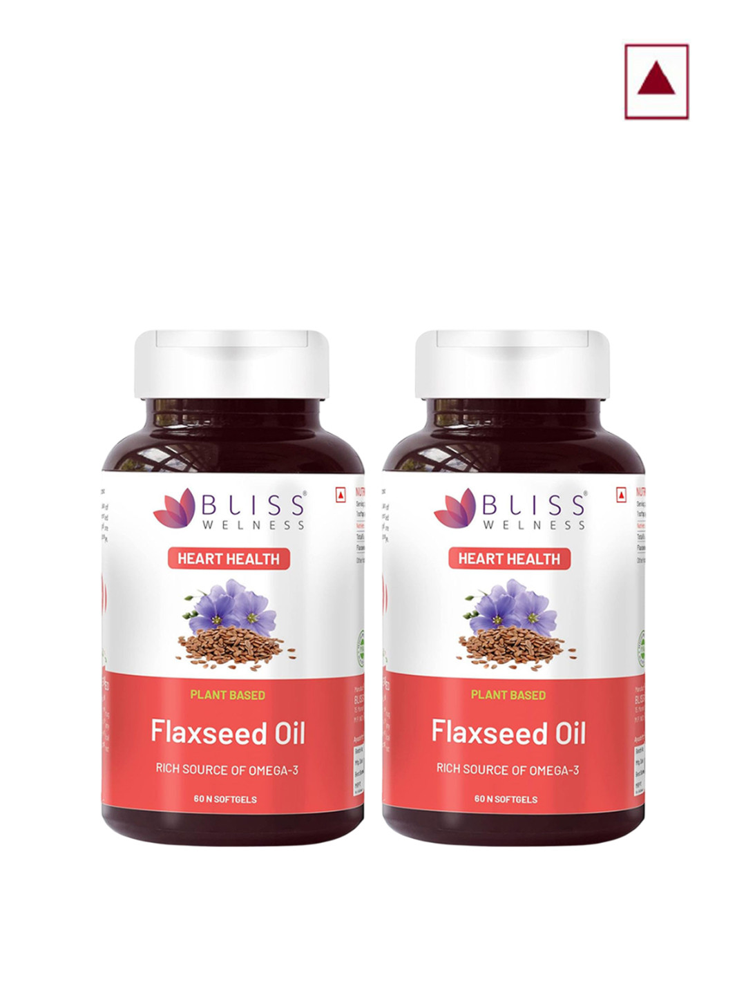 Bliss Welness Set Of 2 Plant Based Flaxseed Oil Softgels - 60 Softgels Each