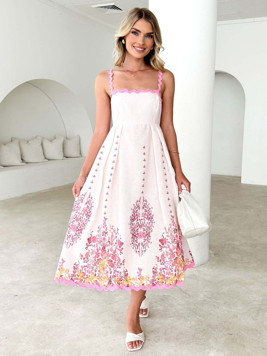 StyleCast x Revolte Pink Floral Midi Dress