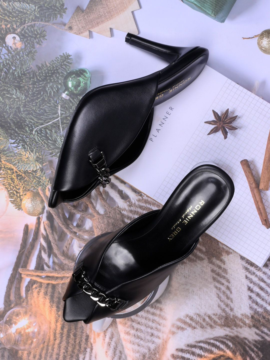 Ronnie Grey PU Slim Heeled Sandals