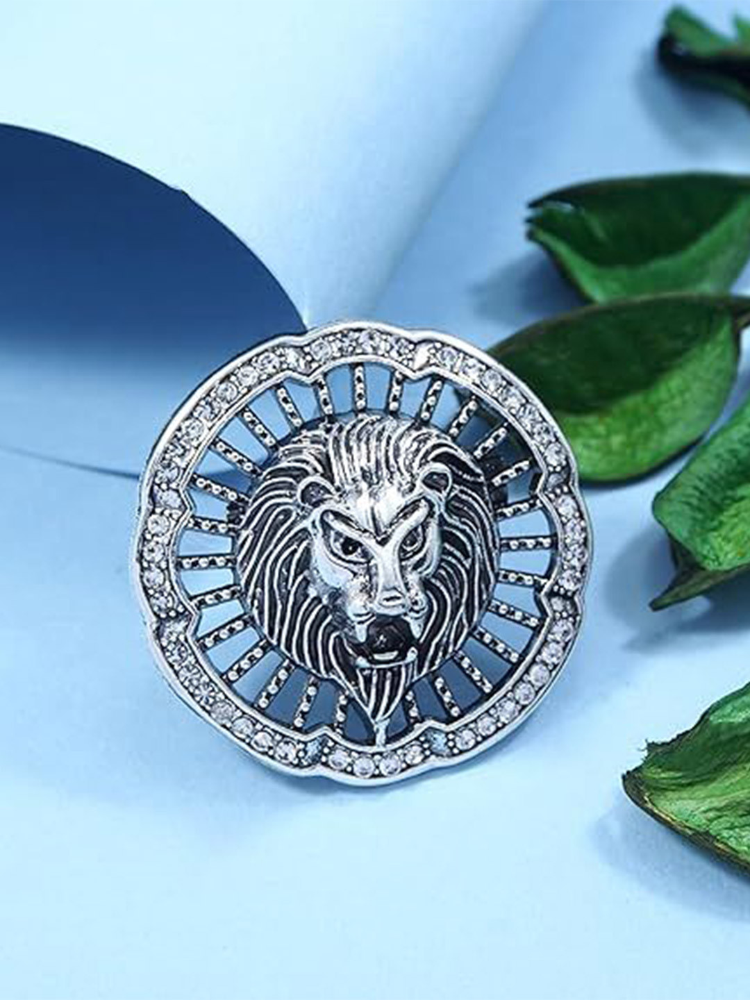 ADORN Men Metallic Toned Magestic Roar Lion Face  Brooch