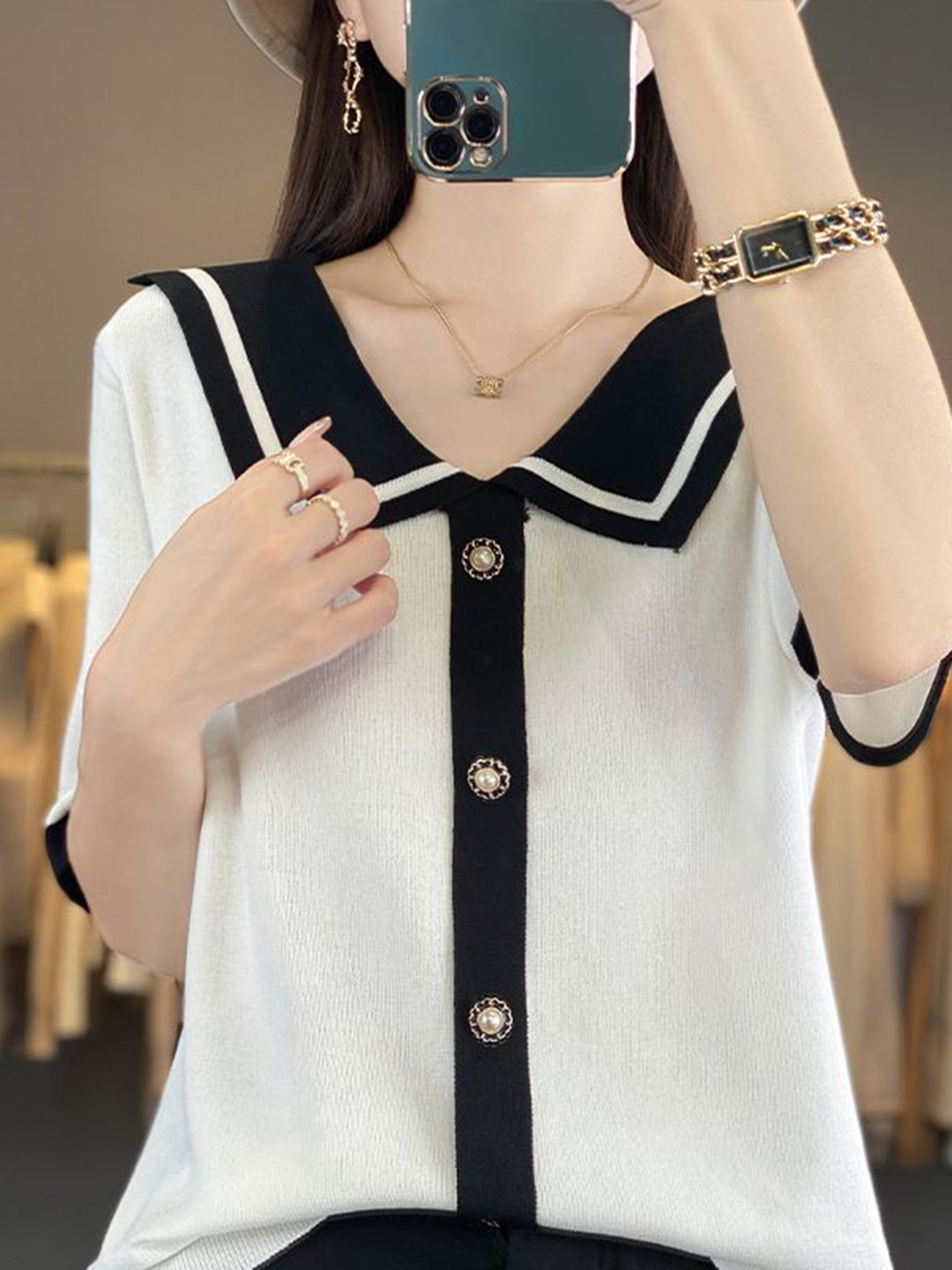 StyleCast Women Peter Pan Collar T-shirt