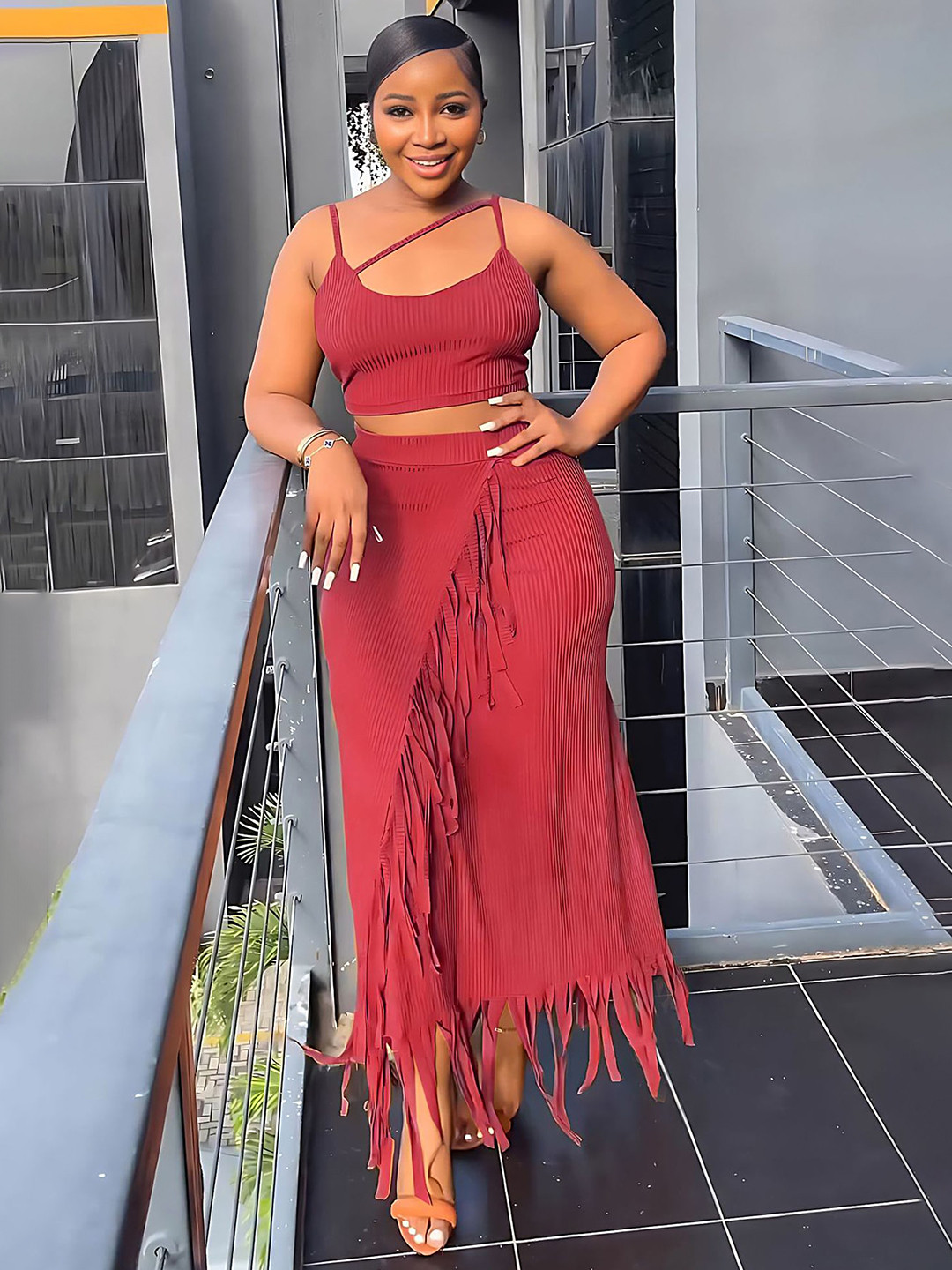 LULU & SKY Red Tassel Trim Co-Ords