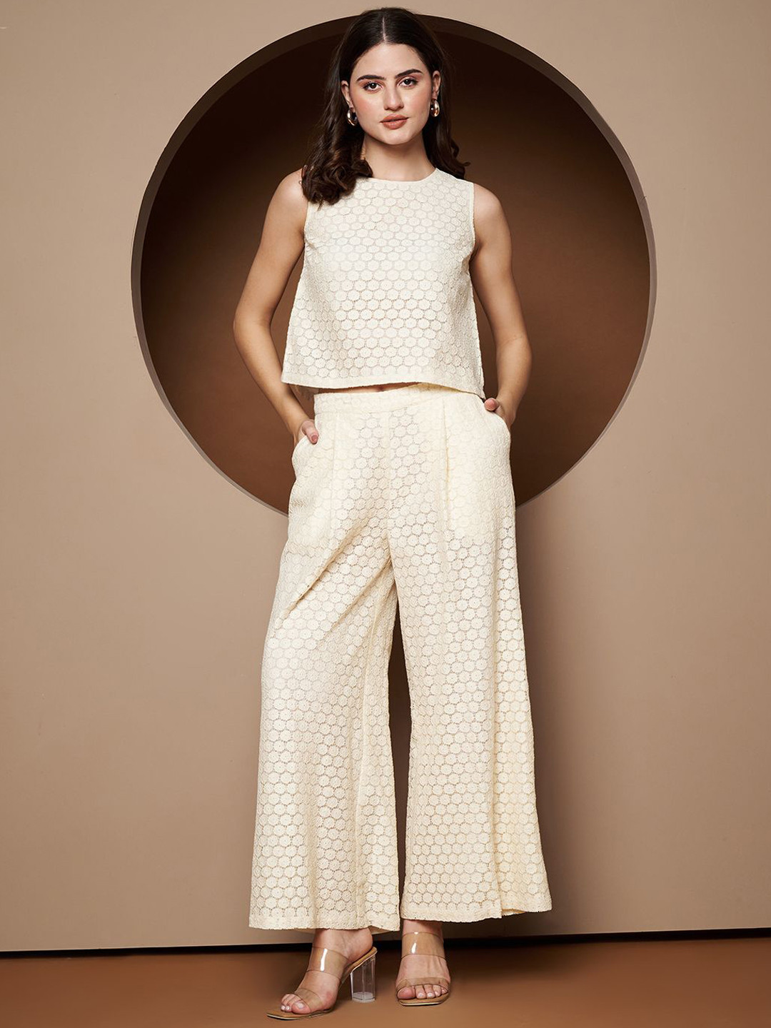 Poshak Hub Self-Designed Pure Cotton Round Neck Crop-Top With Palazzos Co-Ords