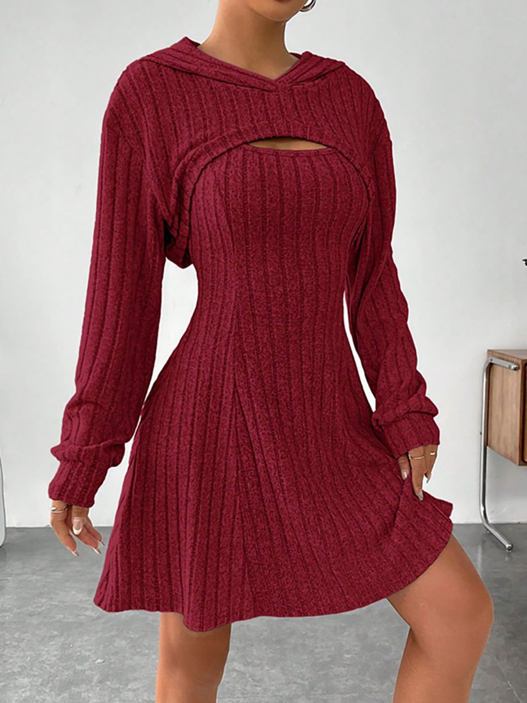 StyleCast x Revolte Women Jumper Dress with Crop Hoodie
