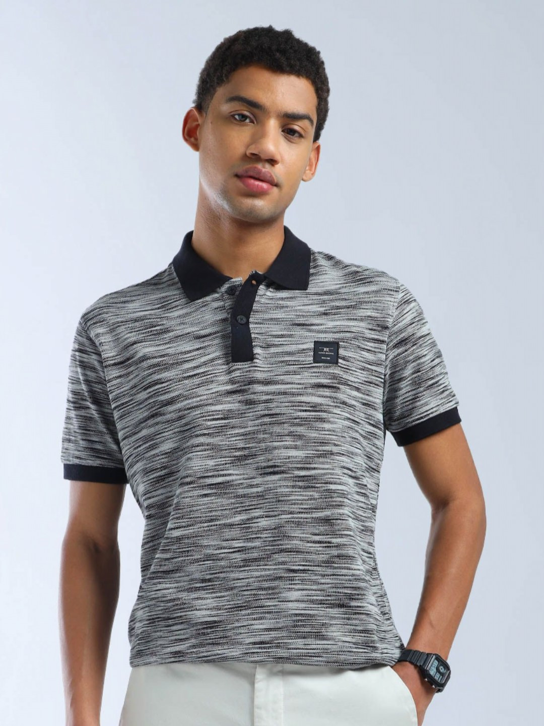 Flying Machine Men Printed Polo Collar Applique T-shirt