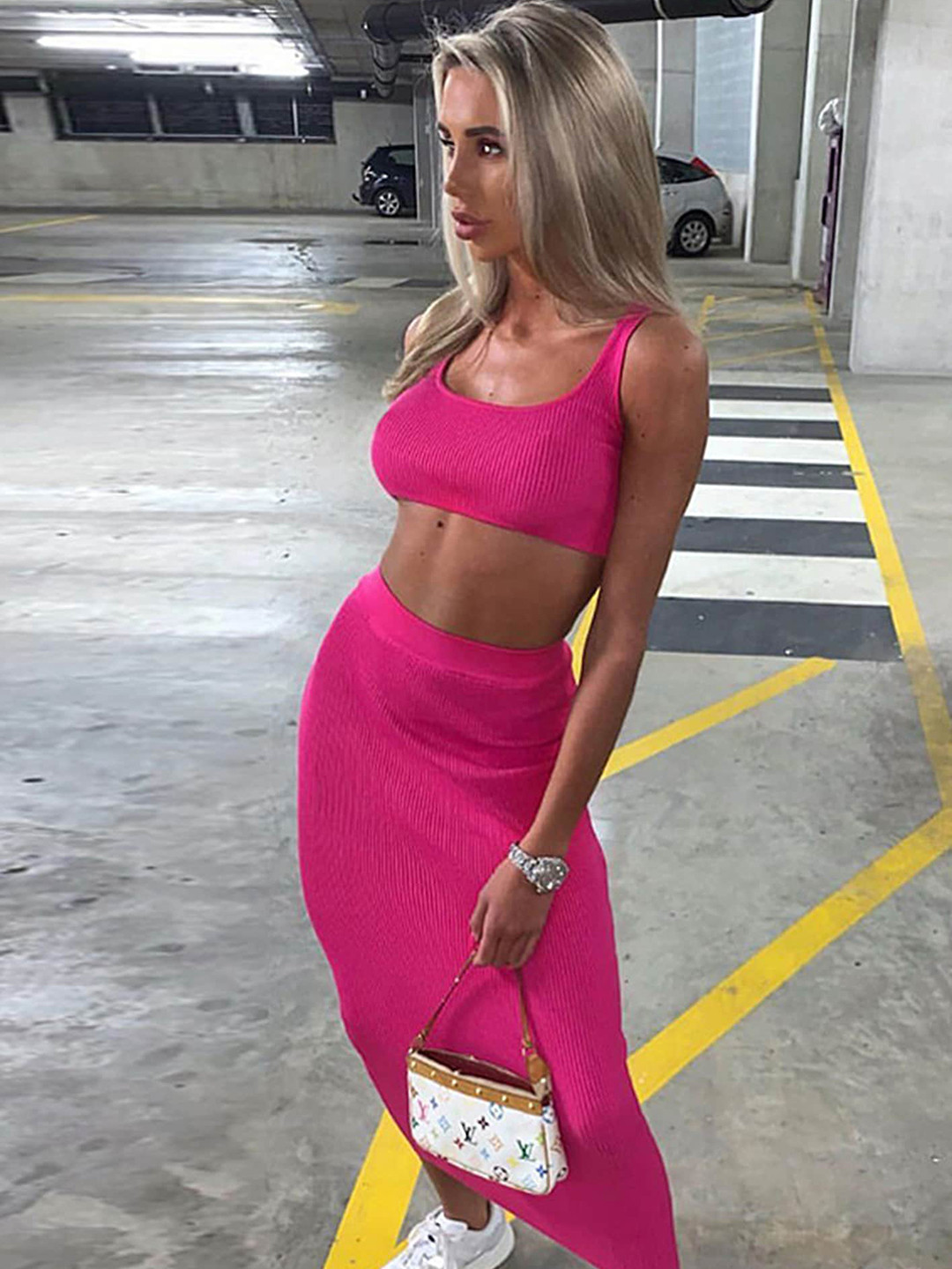 LULU & SKY Ribbed Top With Midi Skirt